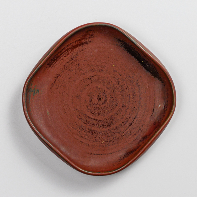 萩焼(伝統的工芸品)銘々皿鉄赤釉四方