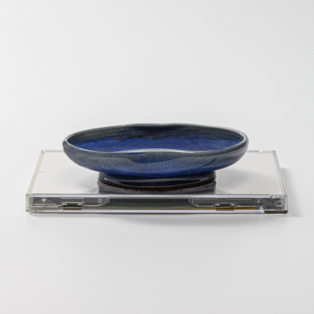 萩焼(伝統的工芸品)小皿透青釉豆形二辺