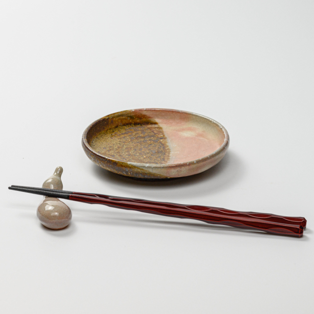 萩焼(伝統的工芸品)小皿掛分け(鉄釉&御本手)丸