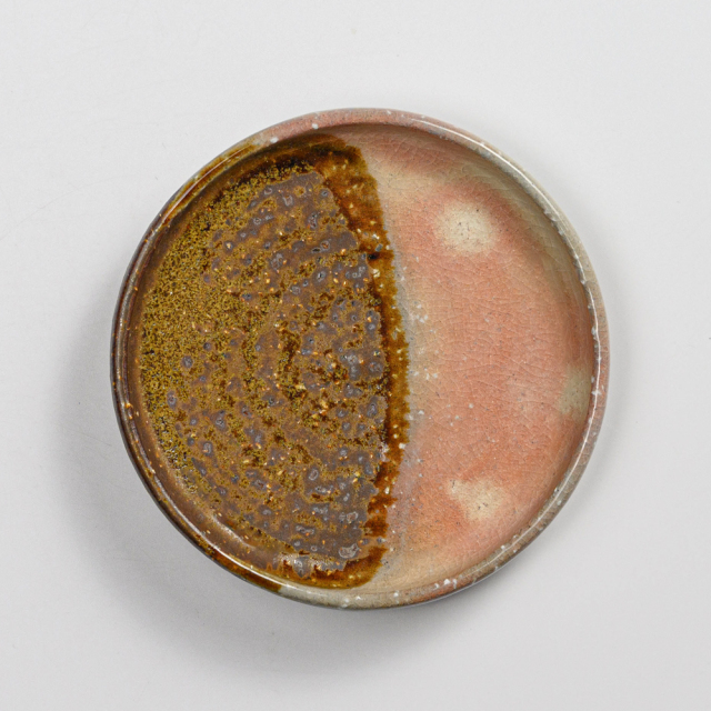 萩焼(伝統的工芸品)小皿掛分け(鉄釉&御本手)丸