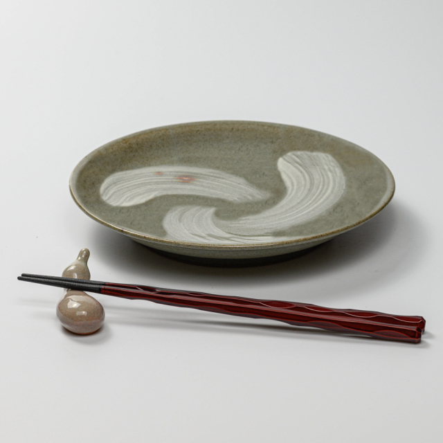 萩焼(伝統的工芸品)平皿中刷毛青丸