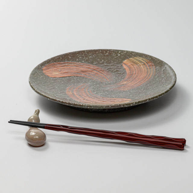 萩焼(伝統的工芸品)平皿中刷毛青荒丸
