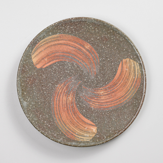 萩焼(伝統的工芸品)平皿中刷毛青荒丸