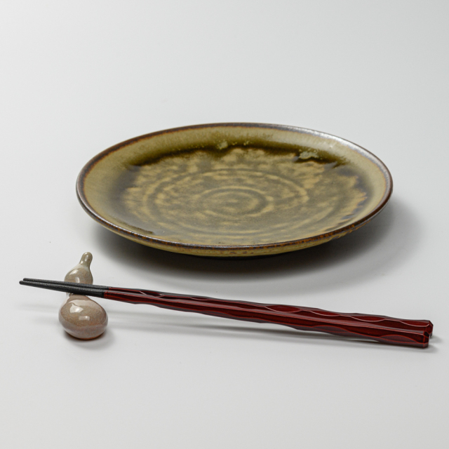 萩焼(伝統的工芸品)平皿中緑釉丸