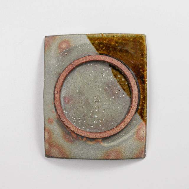 萩焼(伝統的工芸品)平皿中掛分け(御本手&飴釉)四方切落し