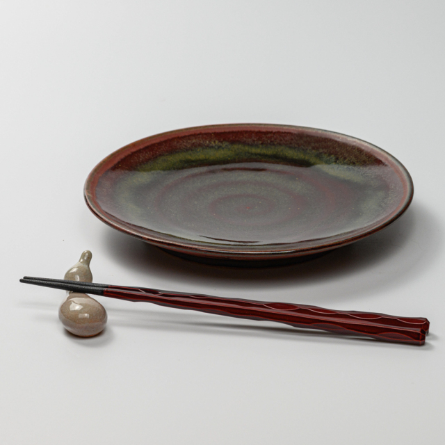 萩焼(伝統的工芸品)平皿中鉄赤釉丸