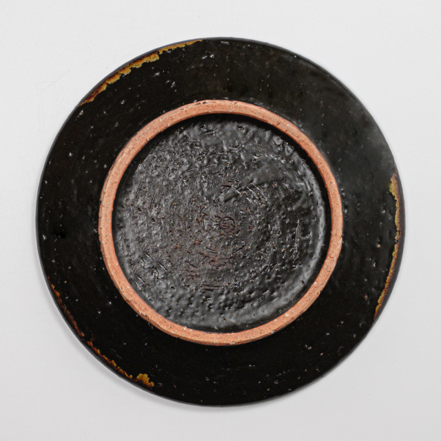 萩焼(伝統的工芸品)平皿中掛分け(鉄赤釉＆黒釉)丸