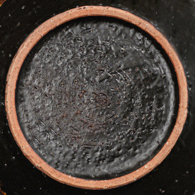 萩焼(伝統的工芸品)平皿中掛分け(鉄赤釉＆黒釉)丸