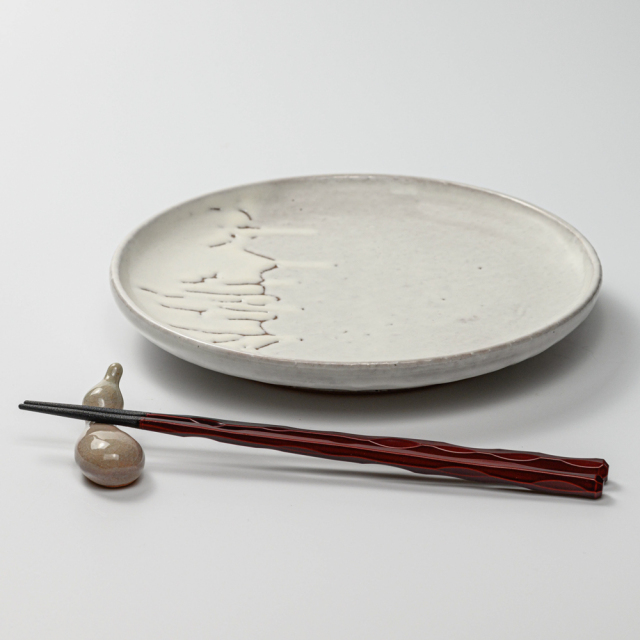 萩焼(伝統的工芸品)平皿中鬼白竹丸縁有