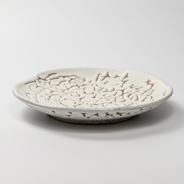 萩焼(伝統的工芸品)平皿大鬼白松五岳