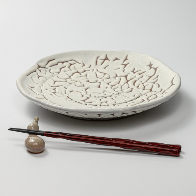 萩焼(伝統的工芸品)平皿大鬼白松五岳