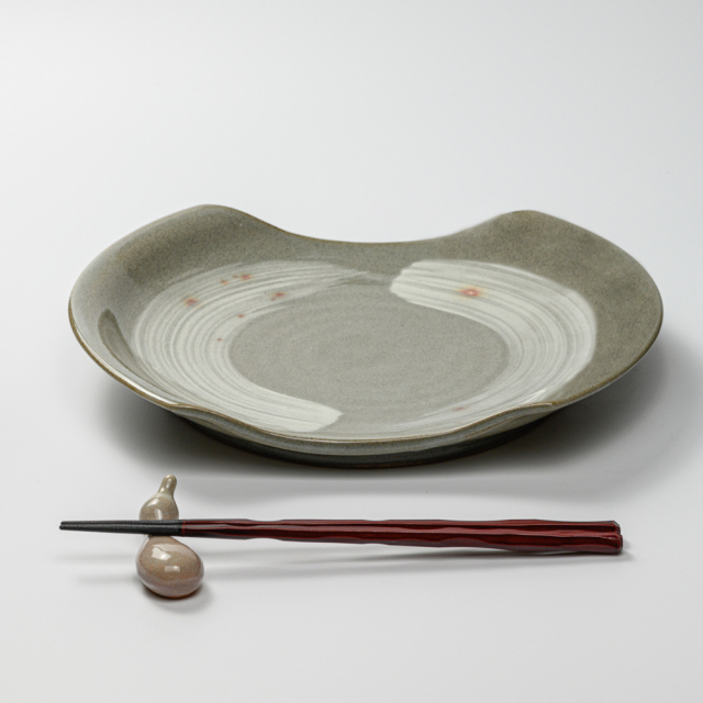 萩焼(伝統的工芸品)大皿刷毛青切落し