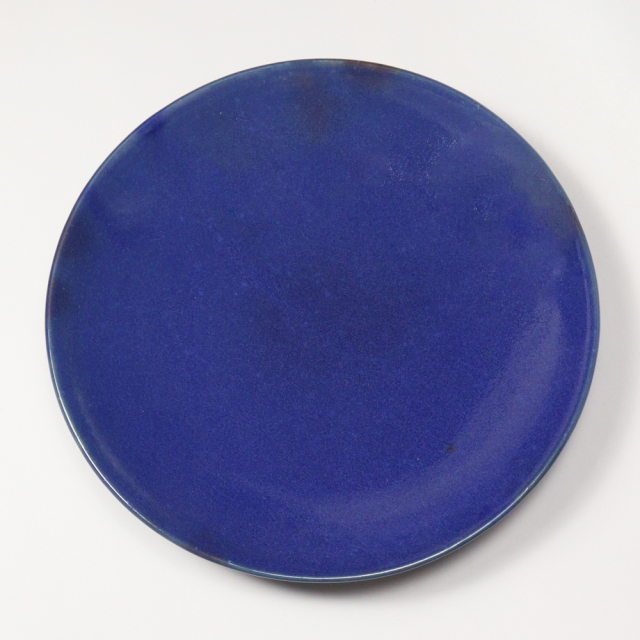 萩焼(伝統的工芸品)特大皿藍釉丸