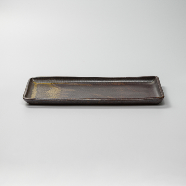 萩焼(伝統的工芸品)タタラ長皿鉄釉四方14×26