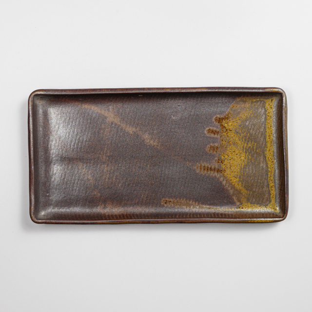 萩焼(伝統的工芸品)タタラ長皿鉄釉四方14×26