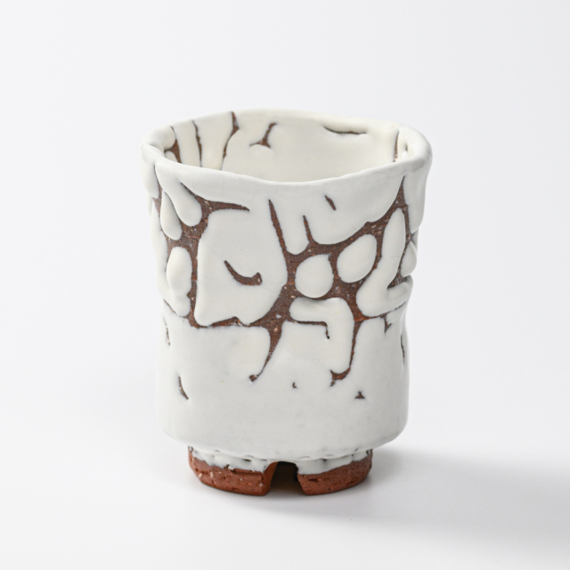 萩焼(伝統的工芸品)湯呑小鬼白松端反えくぼNo13