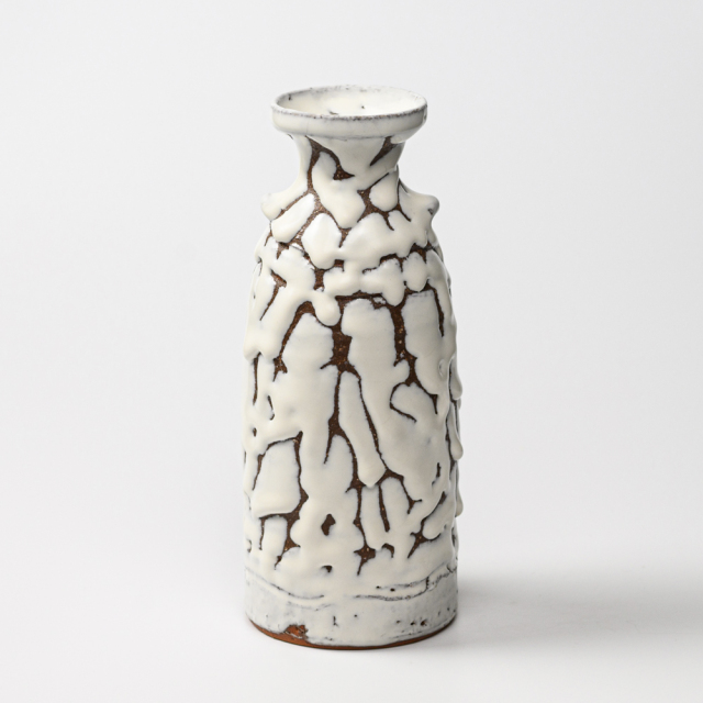 萩焼(伝統的工芸品)花入鬼白松徳利形耳付No1410