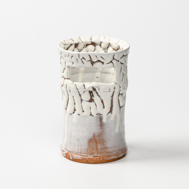 萩焼(伝統的工芸品)花入小鬼白松竹形No1444