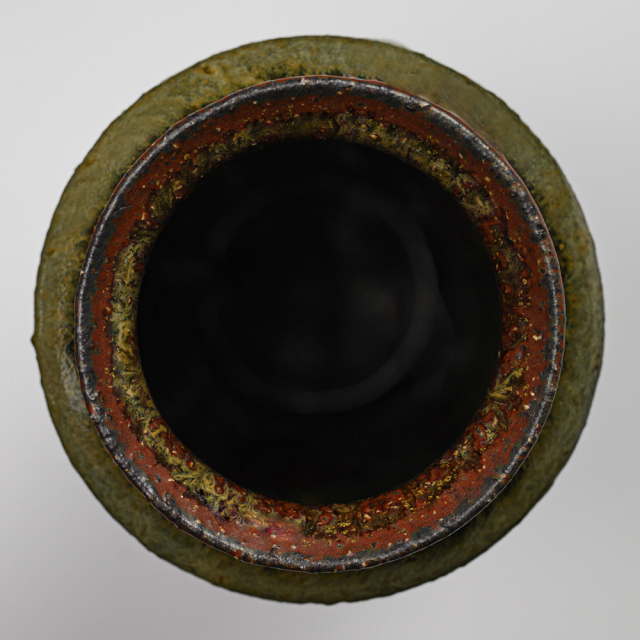 萩焼(伝統的工芸品)花入特大鉄赤釉荒肩衝三方