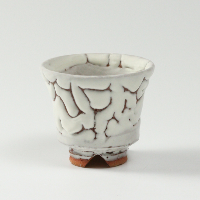 萩焼(伝統的工芸品)煎茶湯呑鬼白松端反ヘラメNo151