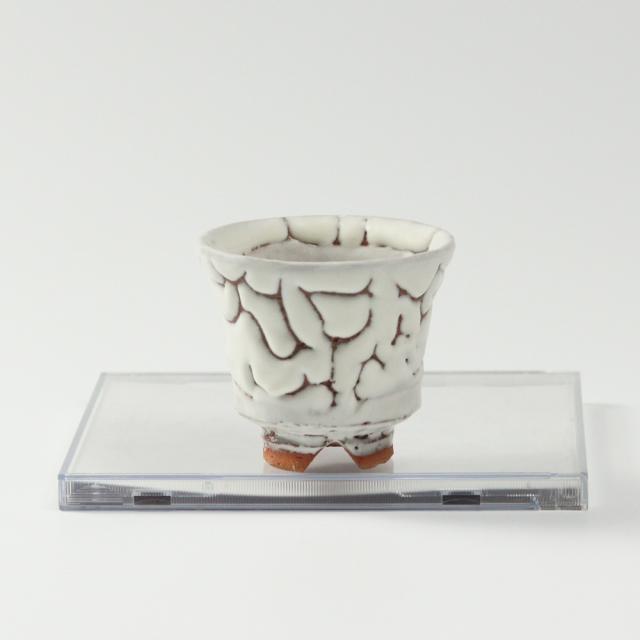 萩焼(伝統的工芸品)煎茶湯呑鬼白松端反ヘラメNo151