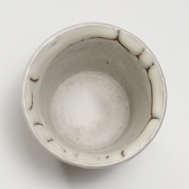 萩焼(伝統的工芸品)煎茶湯呑鬼白松端反ヘラメNo151