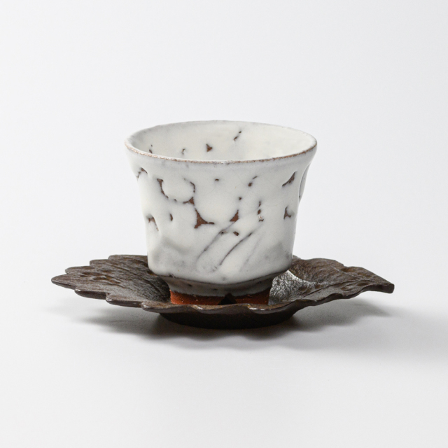 萩焼(伝統的工芸品)煎茶湯呑鬼白竹端反ヘラメNo152