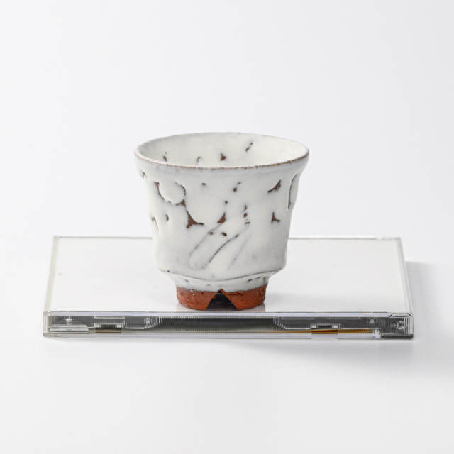 萩焼(伝統的工芸品)煎茶湯呑鬼白竹端反ヘラメNo152