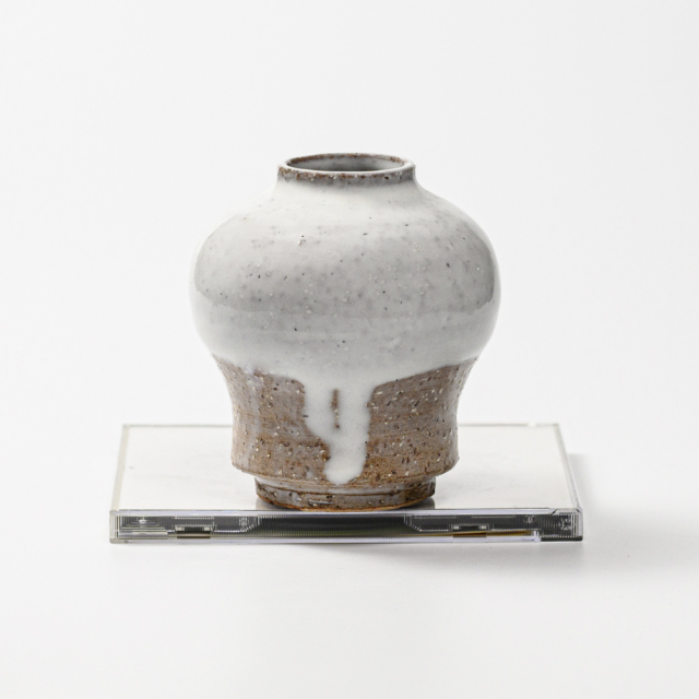 萩焼(伝統的工芸品)ミニ花入小白萩掛分け瓶子No1543