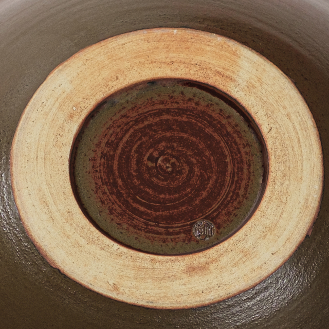 萩焼(伝統的工芸品)水盤大鉄赤釉朝顔流し紋No1631