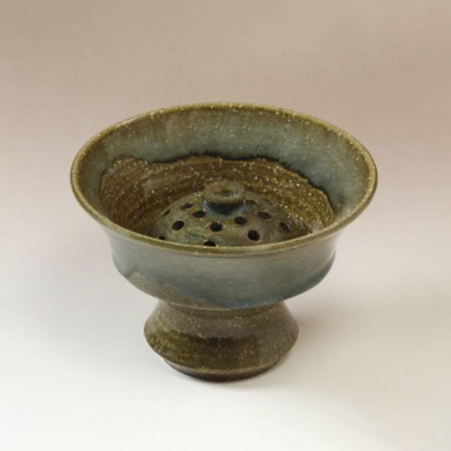 萩焼(伝統的工芸品)コンポート小鉄青釉端反(花留め選択)No1649