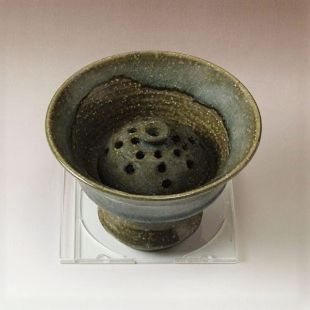 萩焼(伝統的工芸品)コンポート小鉄青釉端反(花留め選択)No1649