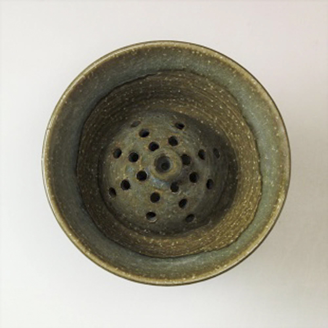 萩焼(伝統的工芸品)コンポート小鉄青釉端反(花留め選択)No1649