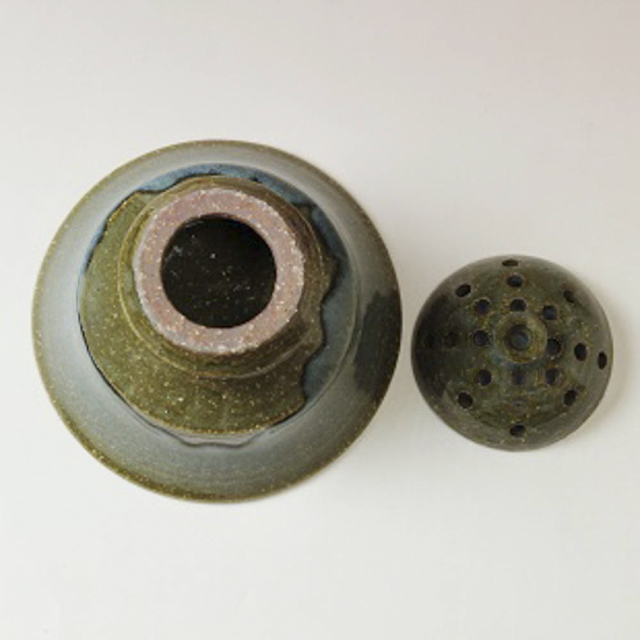 萩焼(伝統的工芸品)コンポート小鉄青釉端反(花留め選択)No1649