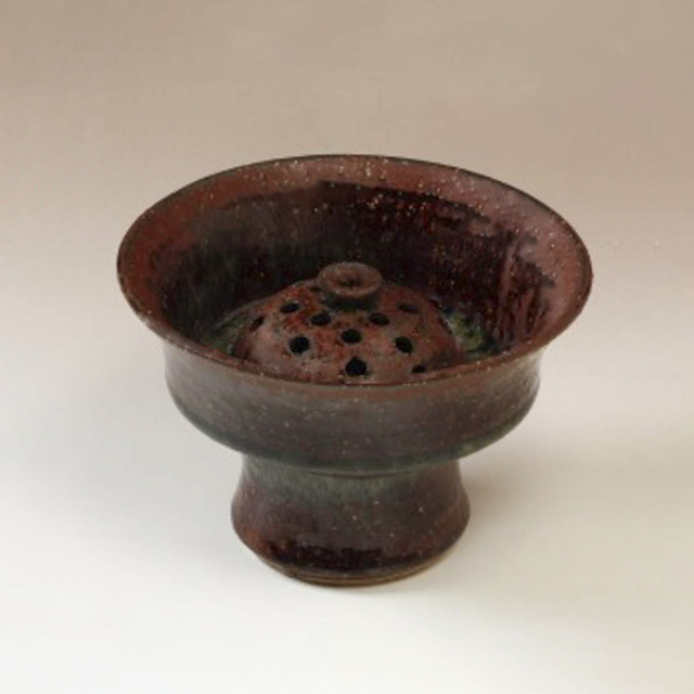 萩焼(伝統的工芸品)コンポート小鉄赤釉荒端反(花留め選択)No1650