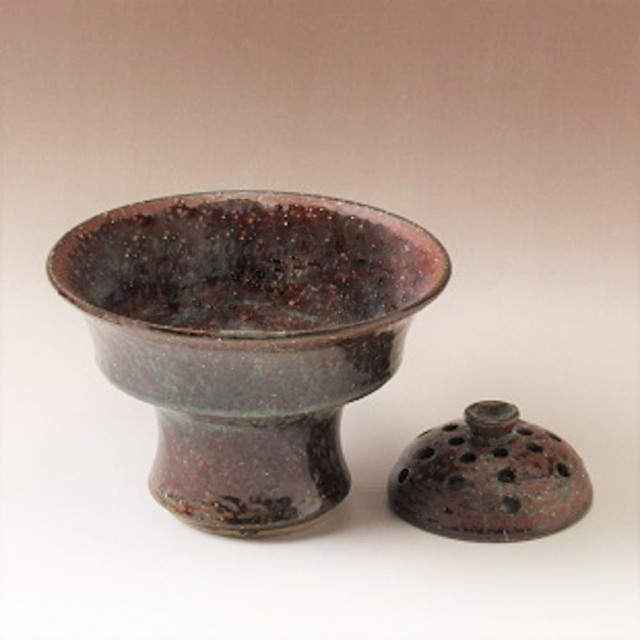 萩焼(伝統的工芸品)コンポート小鉄赤釉荒端反(花留め選択)No1650
