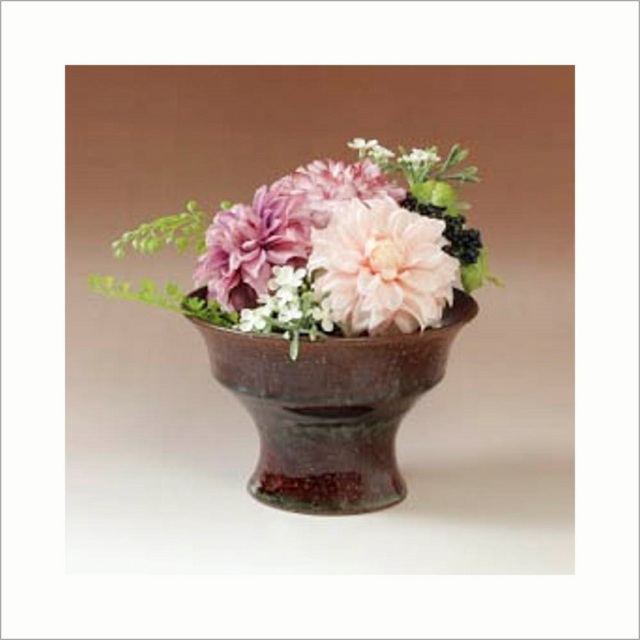 焼(伝統的工芸品)コンポート小鉄赤釉荒端反(花留め選択)No1650