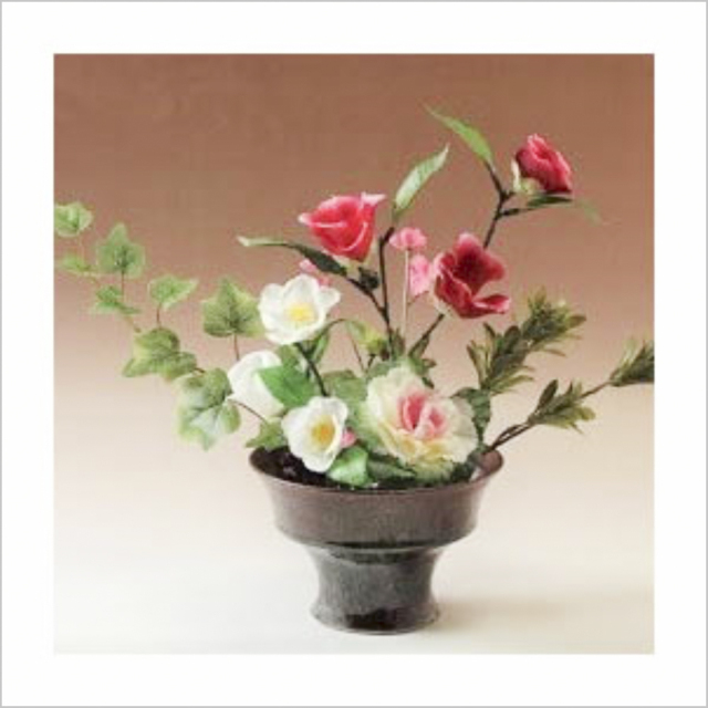 萩焼(伝統的工芸品)コンポート小鉄赤釉荒端反(花留め選択)No1650