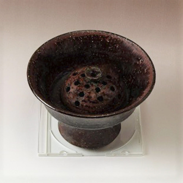 萩焼(伝統的工芸品)コンポート小鉄赤釉荒端反(花留め選択)No1650