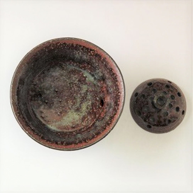 萩焼(伝統的工芸品)コンポート小鉄赤釉荒端反(花留め選択)No1650