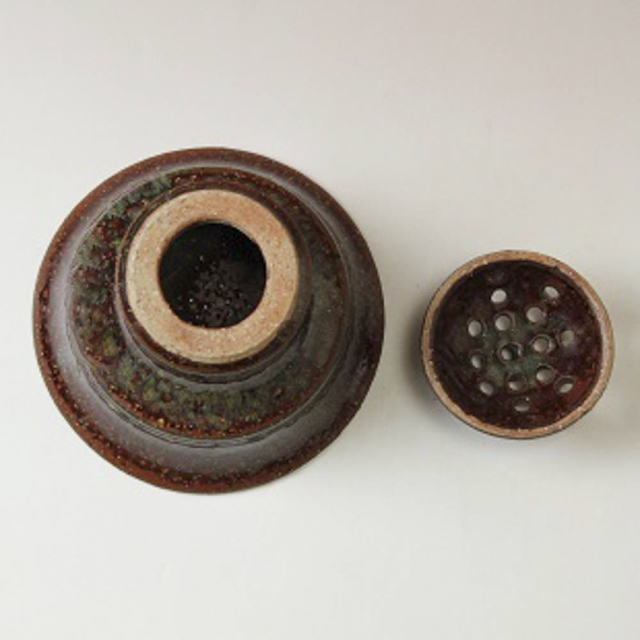 萩焼(伝統的工芸品)コンポート小鉄赤釉荒端反(花留め選択)No1650