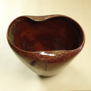 萩焼(伝統的工芸品)大つぼ鉄赤釉荒瓜形へこみ
