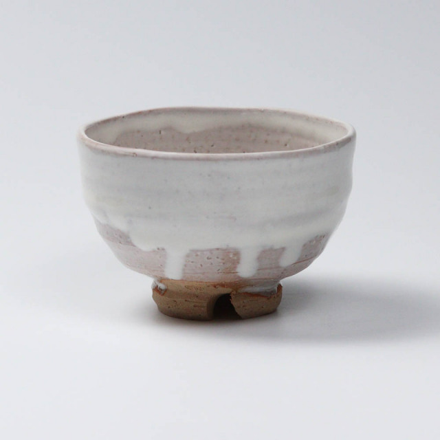 萩焼(伝統的工芸品)抹茶碗白萩掛分け半筒No1814