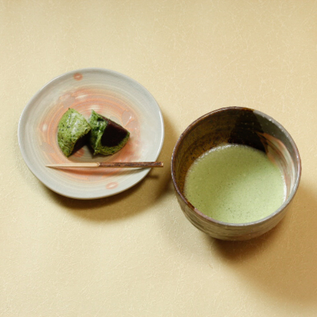 萩焼(伝統的工芸品)抹茶碗上掛分け(刷毛青荒＆鉄釉)半筒No1823