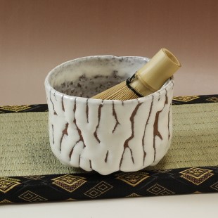 萩焼(伝統的工芸品)抹茶碗上鬼白荒竹半筒