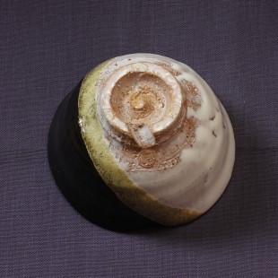 萩焼(伝統的工芸品)抹茶碗上掛分け(鬼白荒梅＆黒釉)碗形猪口