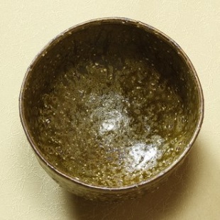 萩焼(伝統的工芸品)抹茶碗特緑釉荒半筒