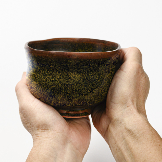 萩焼(伝統的工芸品)抹茶碗特金黒星釉胴締No1860