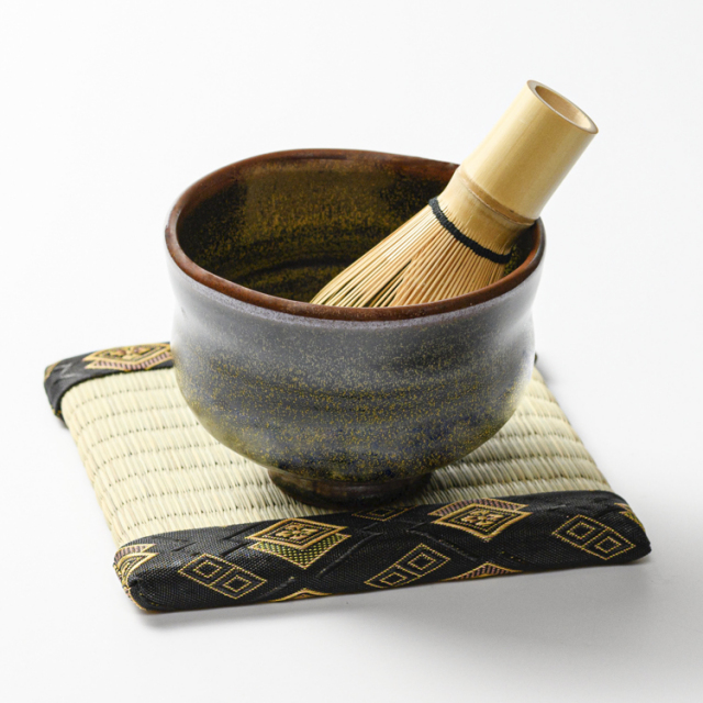 萩焼(伝統的工芸品)抹茶碗特金黒星釉胴締No1860