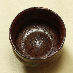萩焼(伝統的工芸品)抹茶碗特上鉄赤釉鬼荒半筒筆洗線彫